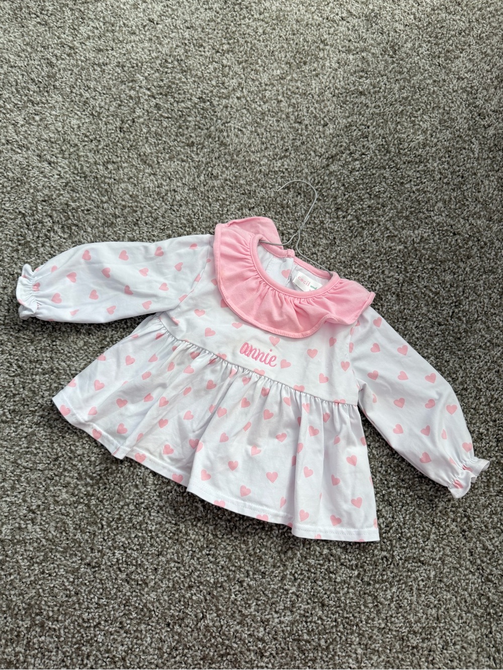 Cecil & Lou Pink Heart-Print Baby Top with Ruffle Collar + Diaper Set "Annie"